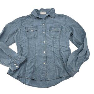Liz Claiborne Lizwear Jeans Women's size Large Button Up Chambray‎ Blouse 90s